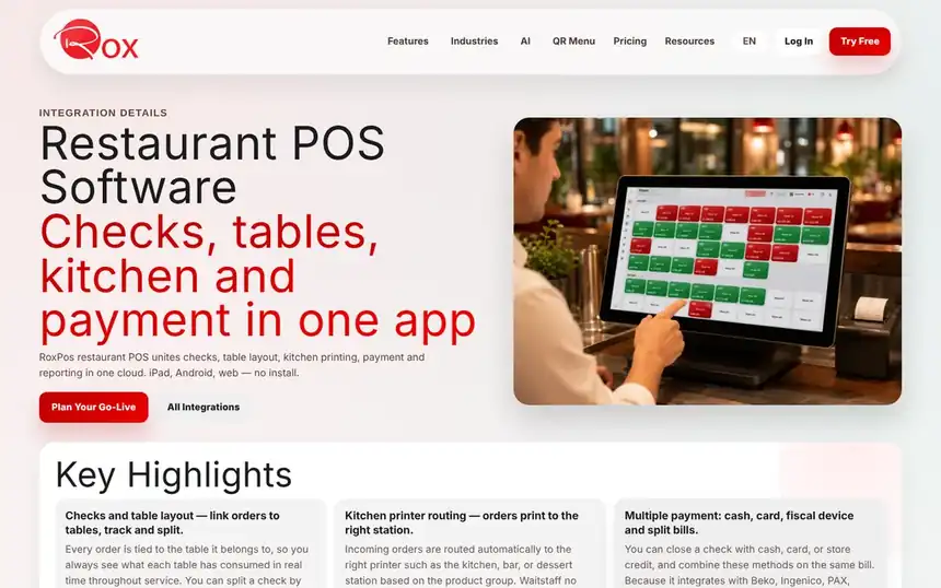 RoxPos Restaurant POS Software page