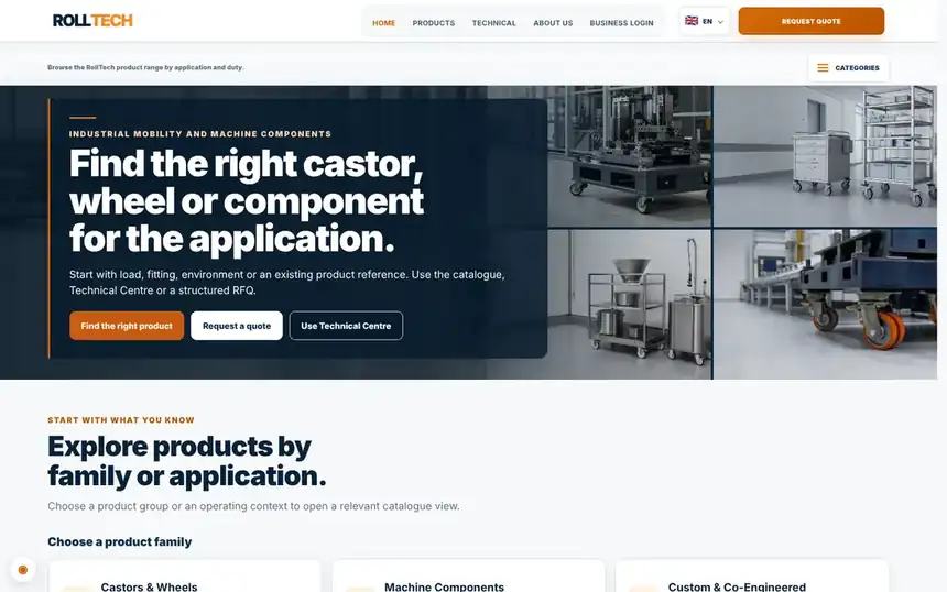 rolltech.ie home page on desktop