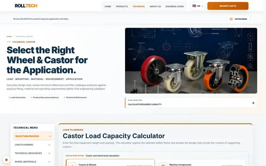 Rolltech Technical Centre with the castor load capacity calculator