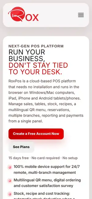 roxpos.ie home page on mobile